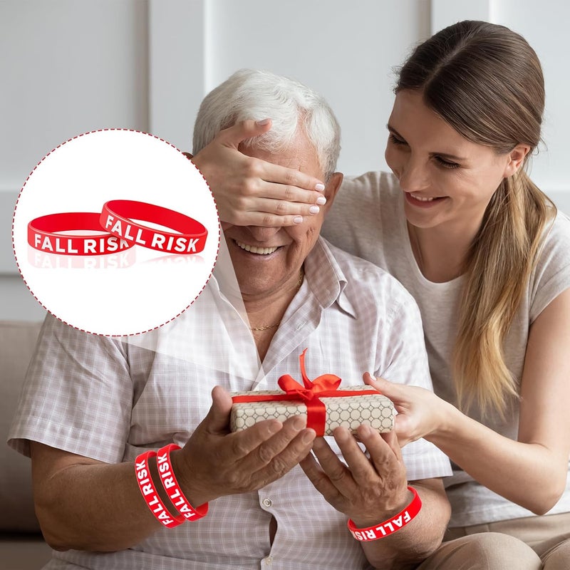 Sumind 12 Pcs Fall Risk Bracelet Emergency Alert Wristband for Elderly Patient Wristbands Fall Risk Silicone Rubber Bracelets for Men Women Old People Gifts(Red) - Image 5